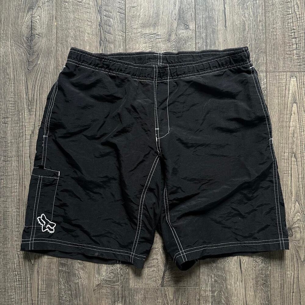 Vintage Y2K 00s Fox Racing Black Sporty Racing Gym Swim Short